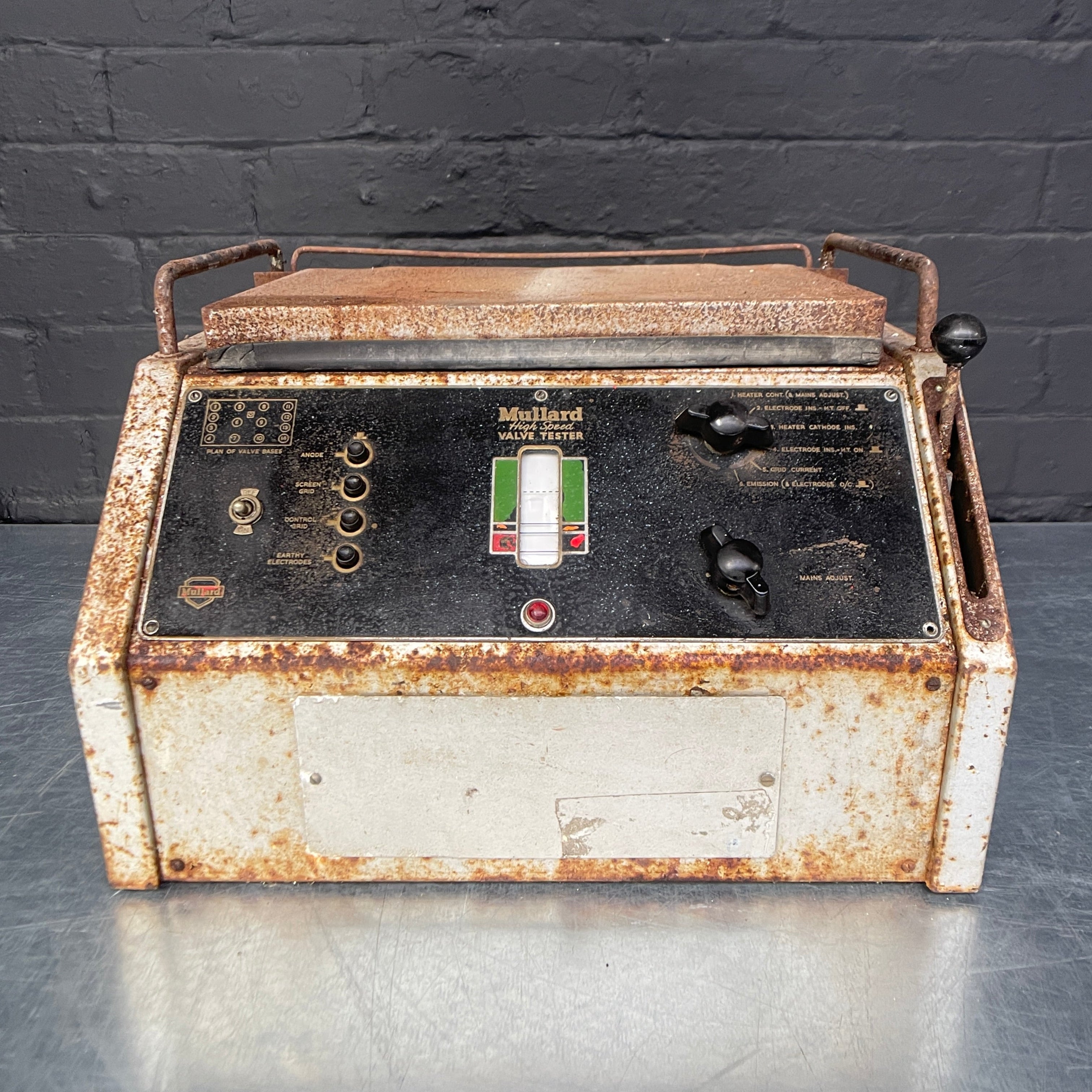 Industrial powerhouse props prop rental hire vintage movie film set dec MOD air ministry valve tester Mullard electrical equipment