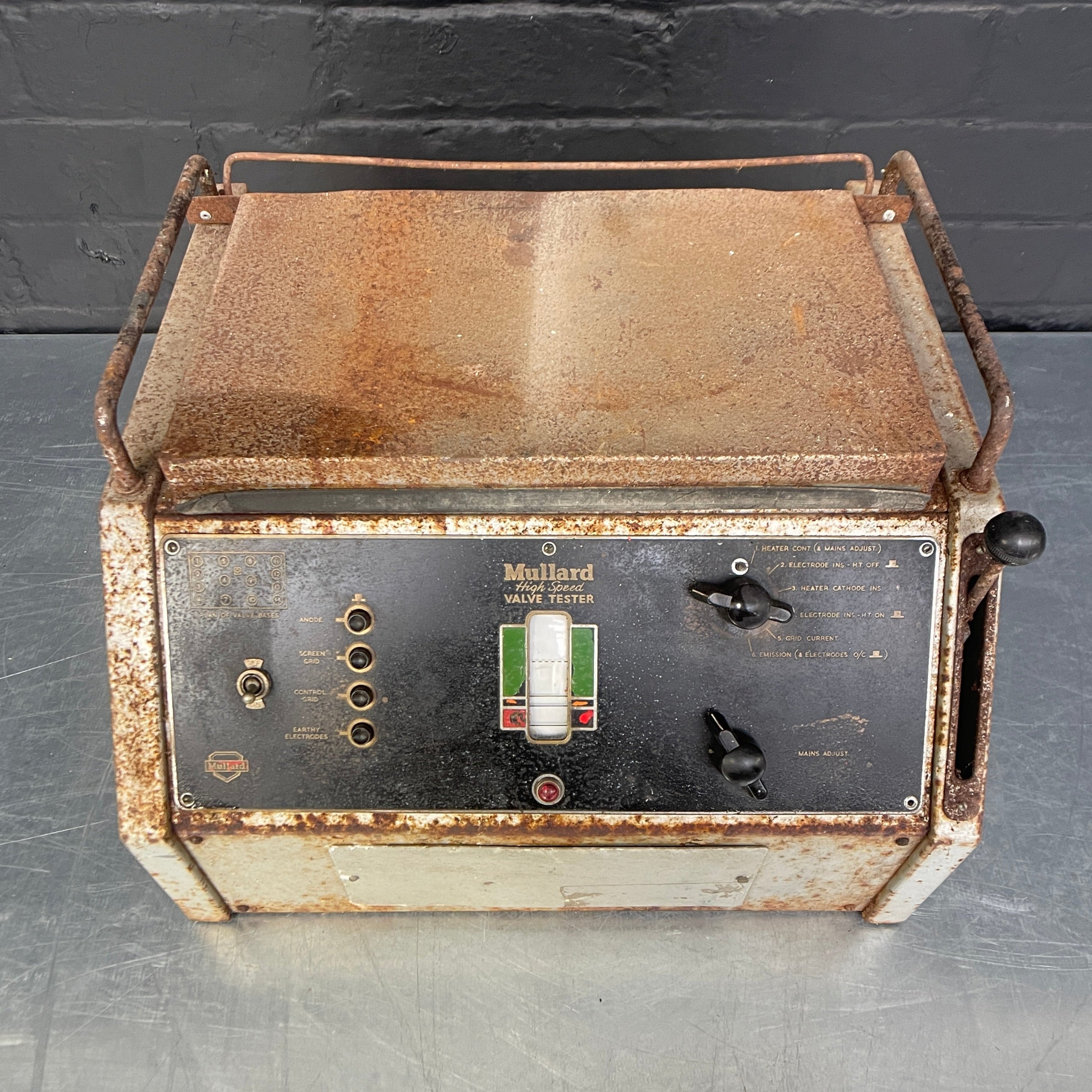 Industrial powerhouse props prop rental hire vintage movie film set dec MOD air ministry valve tester Mullard electrical equipment 1