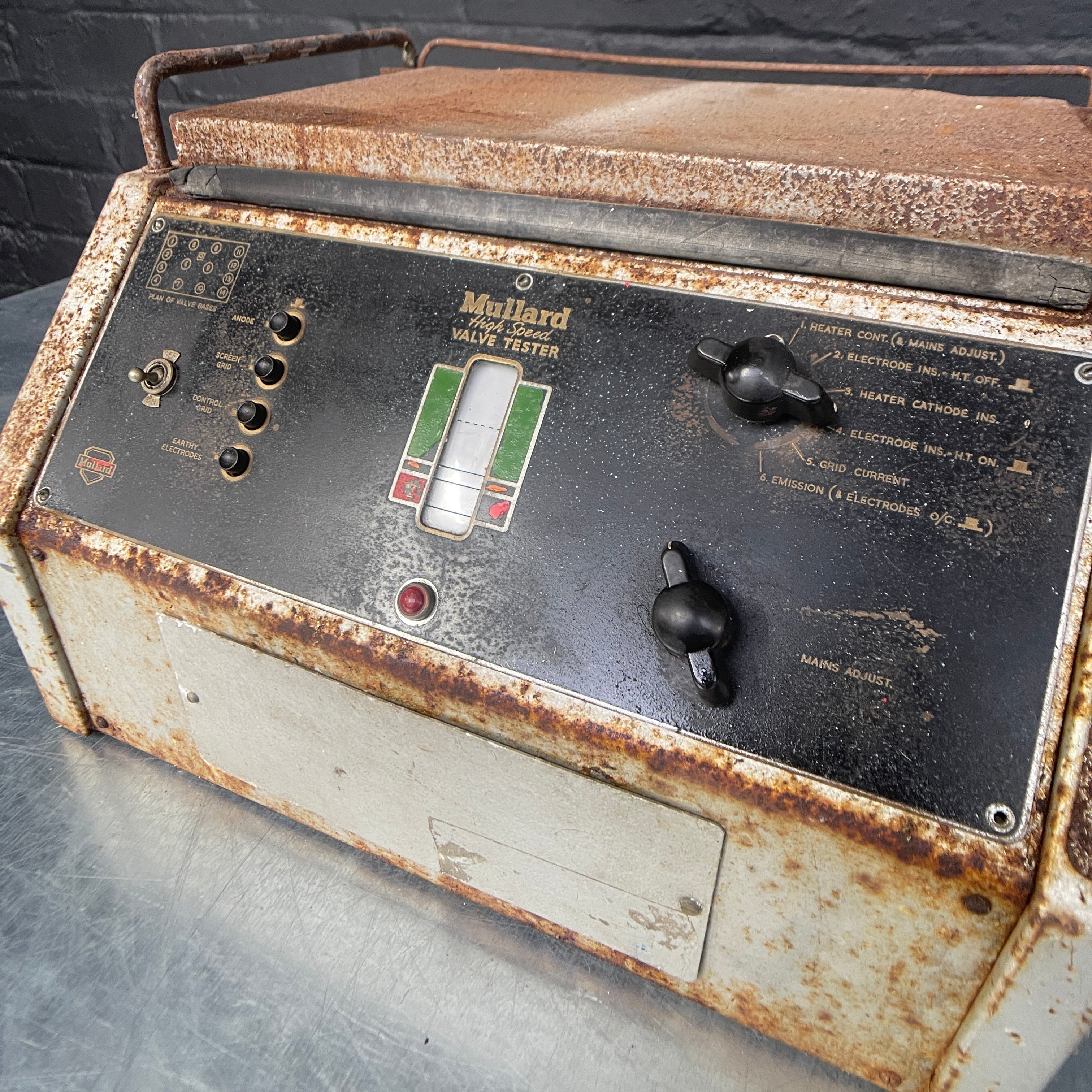 Industrial powerhouse props prop rental hire vintage movie film set dec MOD air ministry valve tester Mullard electrical equipment 2