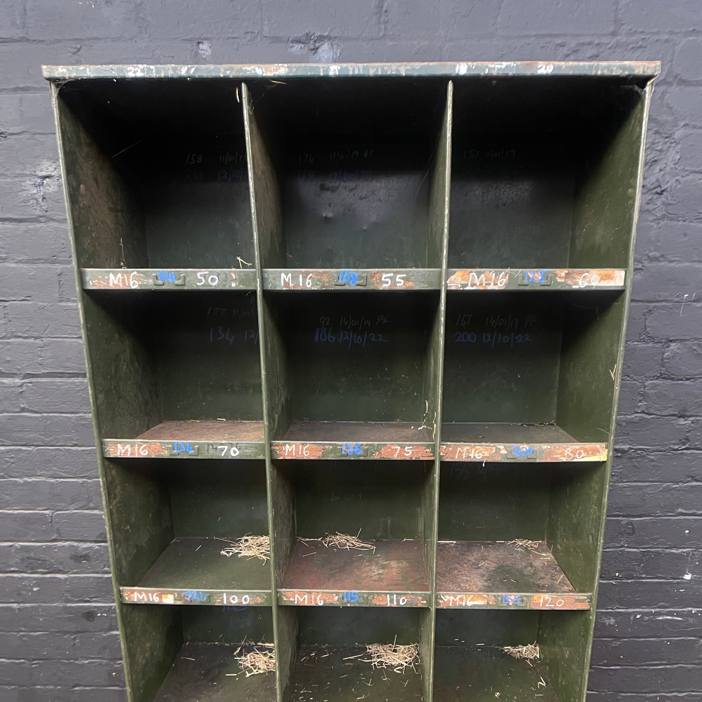 Industrial powerhouse props prop rental hire vintage movie film set dec engineers shelving pigeonholes shelves green unit 2