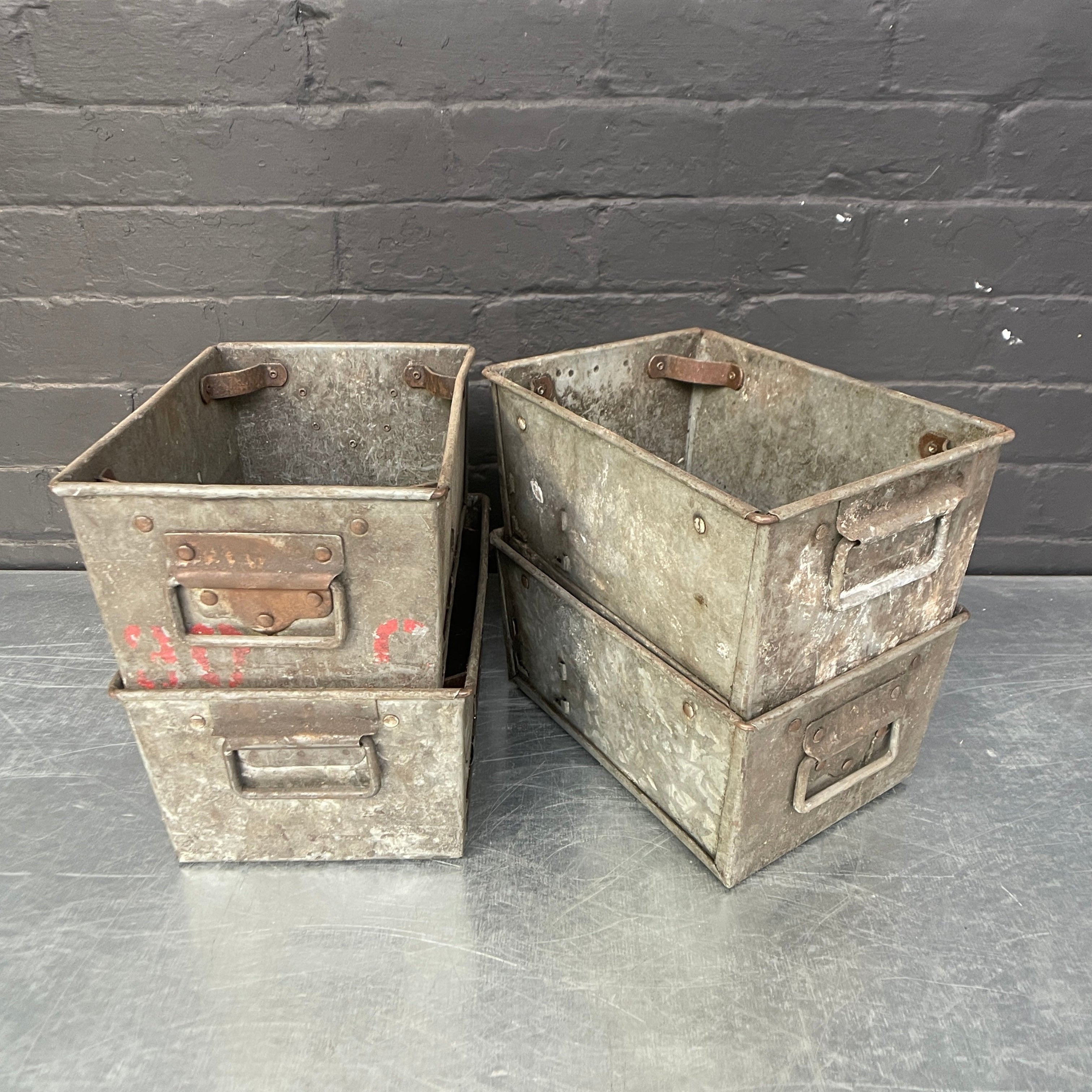 Industrial powerhouse props prop rental hire vintage movie film set dec galvanised tote bins tins