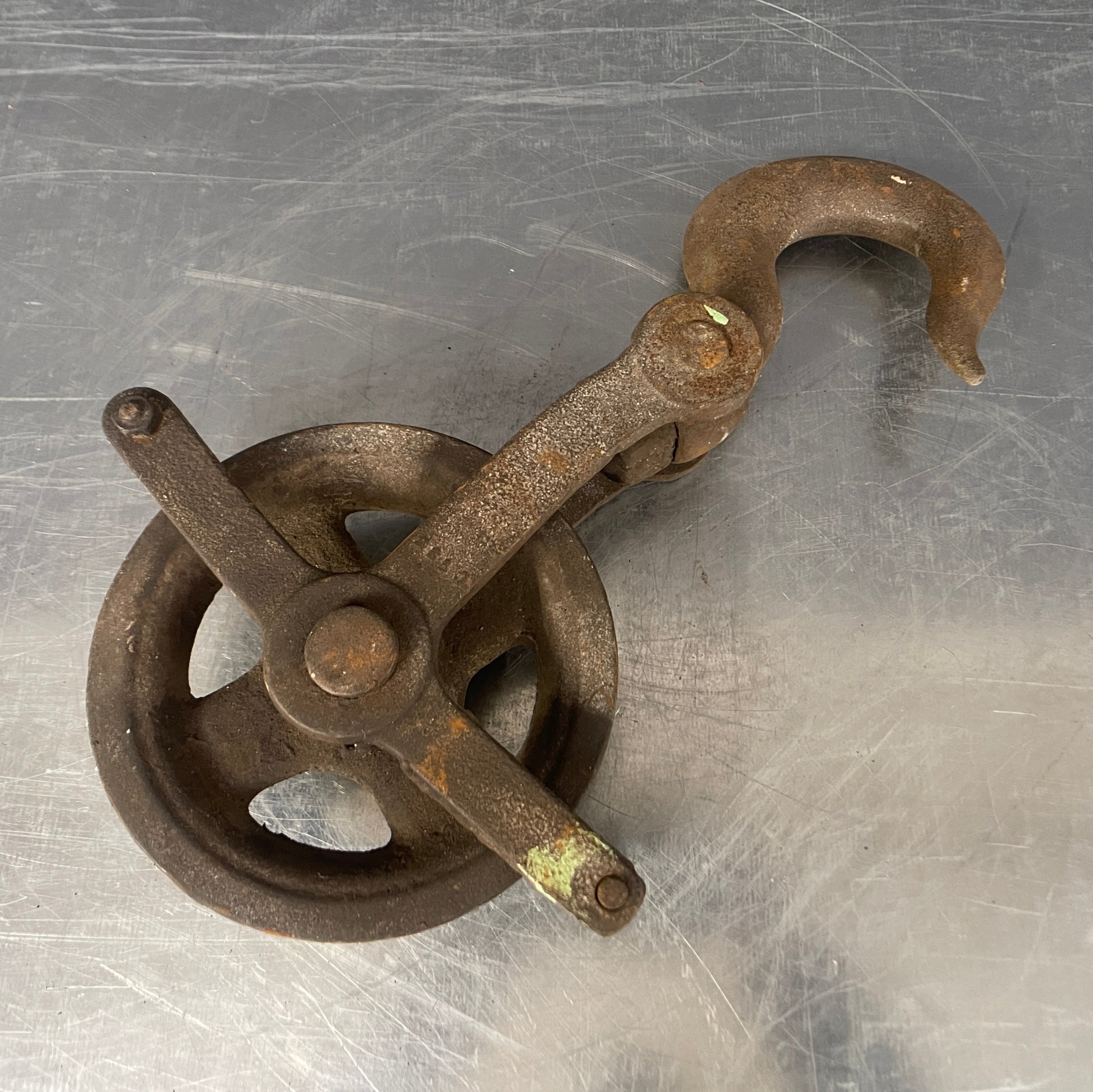 Industrial powerhouse props prop rental hire vintage movie film set dec large pulley hook wheel