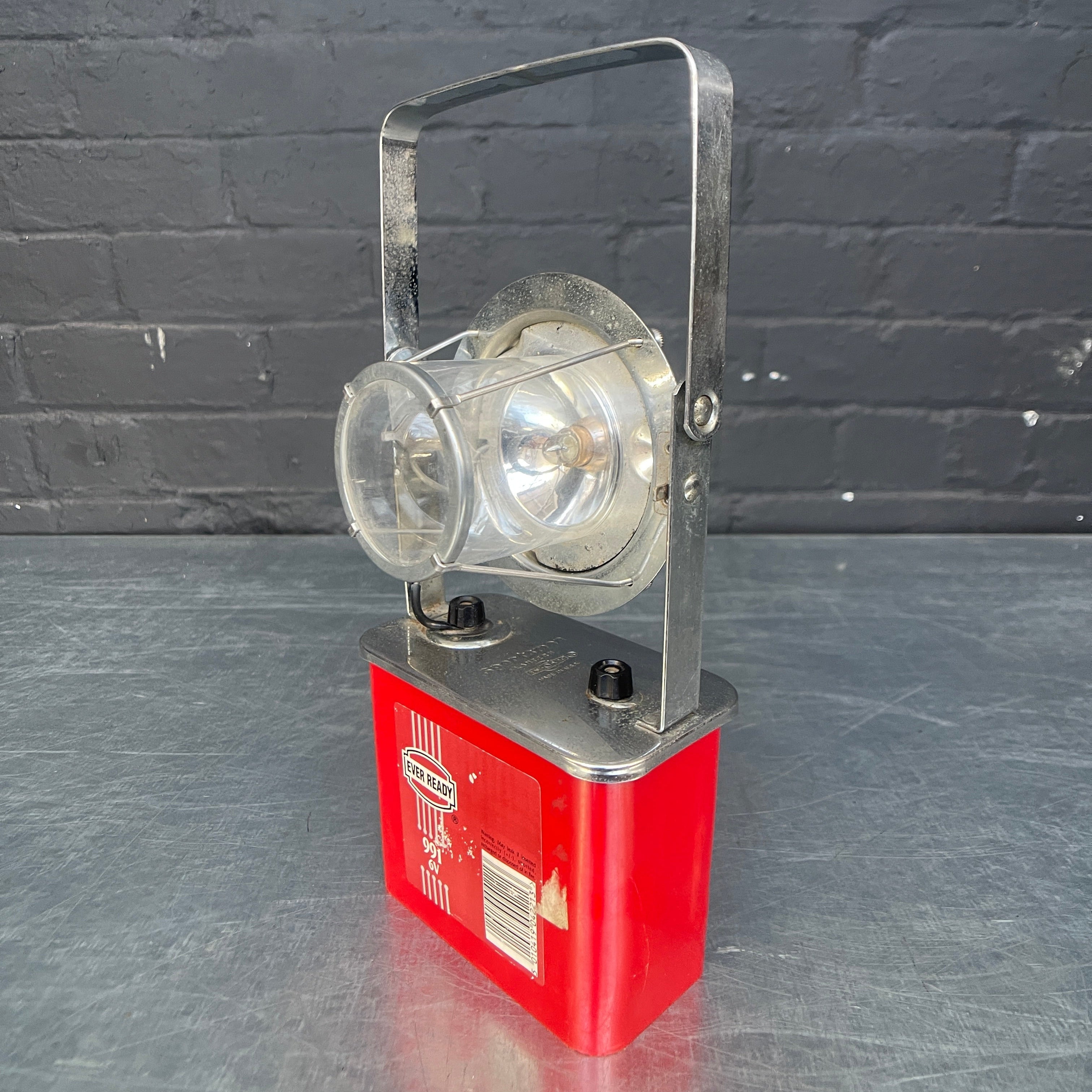 Industrial powerhouse props prop rental hire vintage movie film set dec light lighting ever ready red angle torch lamp flip