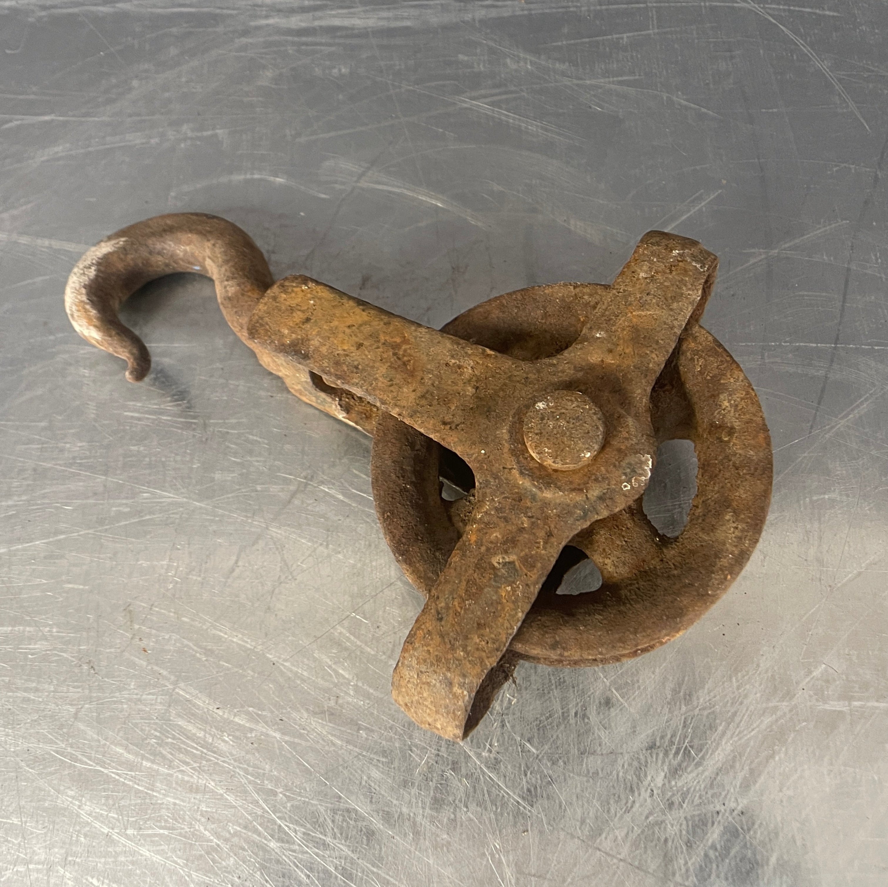 Industrial powerhouse props prop rental hire vintage movie film set dec pulley wheel hook rusty