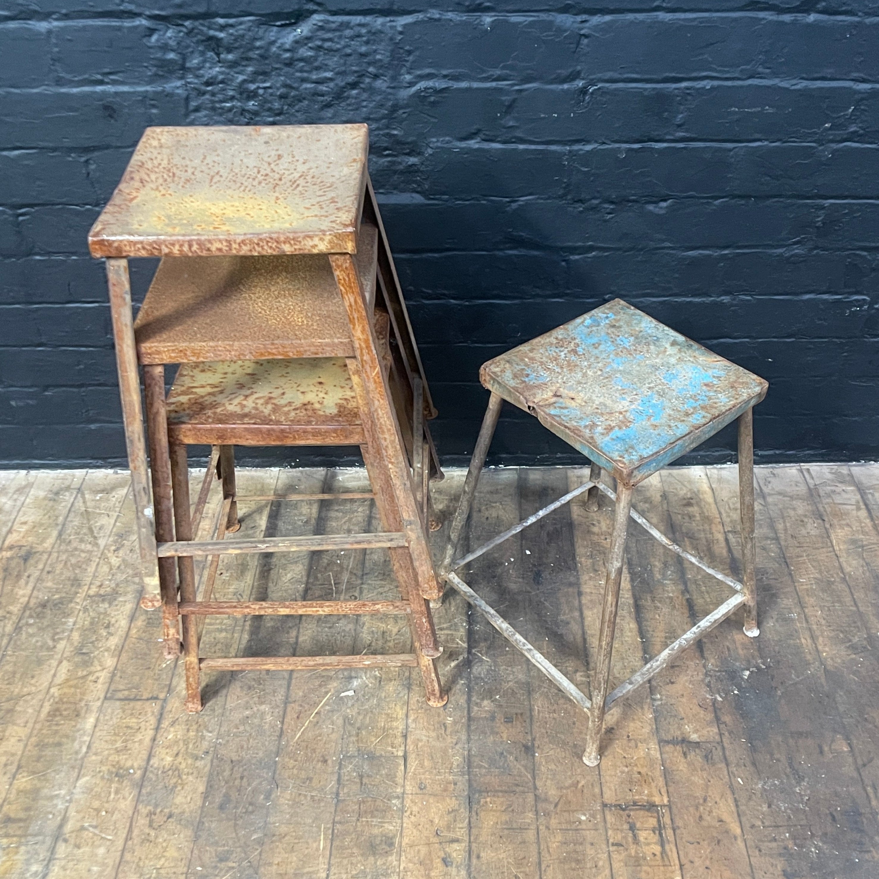Industrial powerhouse props prop rental hire vintage movie film set dec rusty stacking stools 1