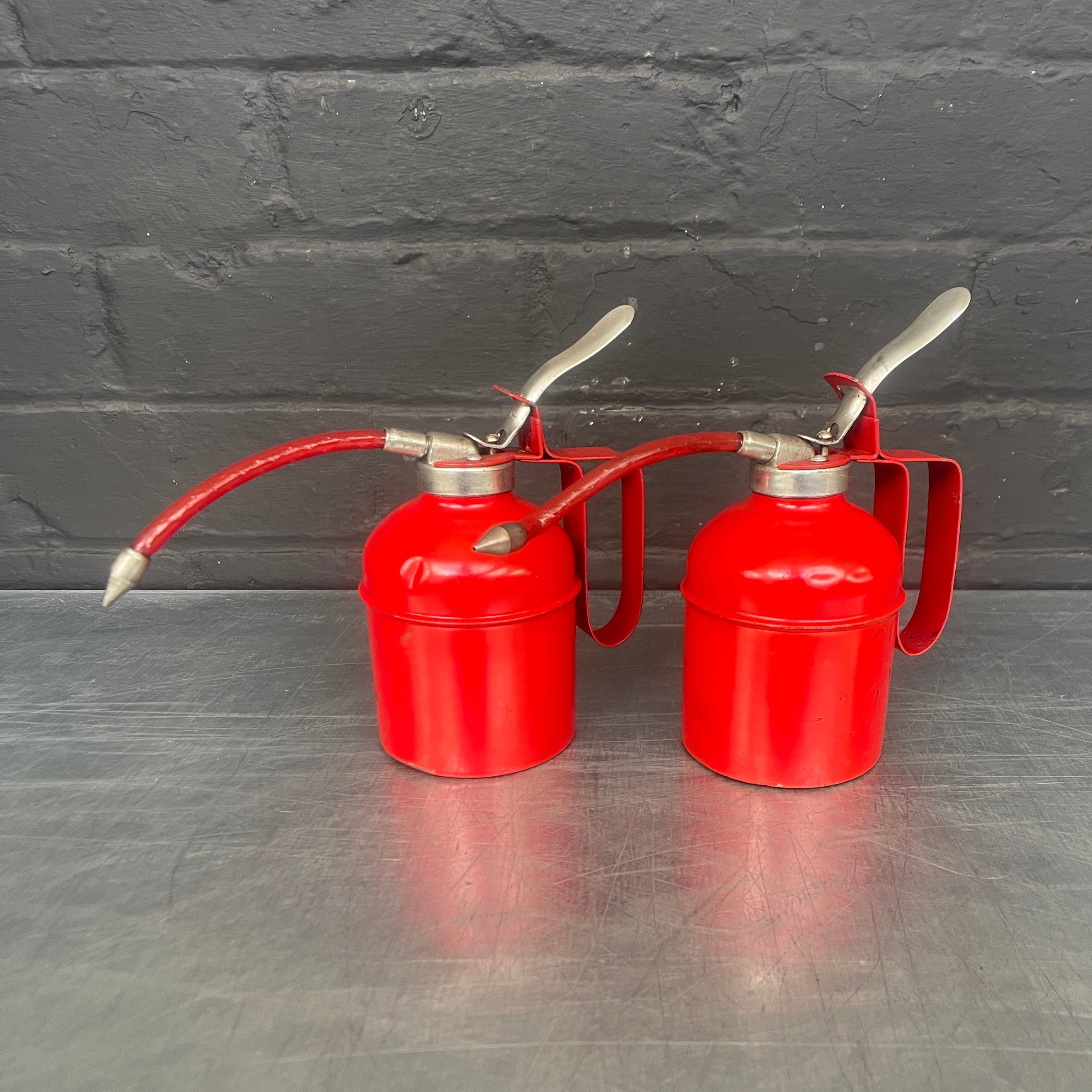 engineers red tin oil can steel metal 1940s Industrial powerhouse props prop rental hire vintage movie film set dec1950s 1960s