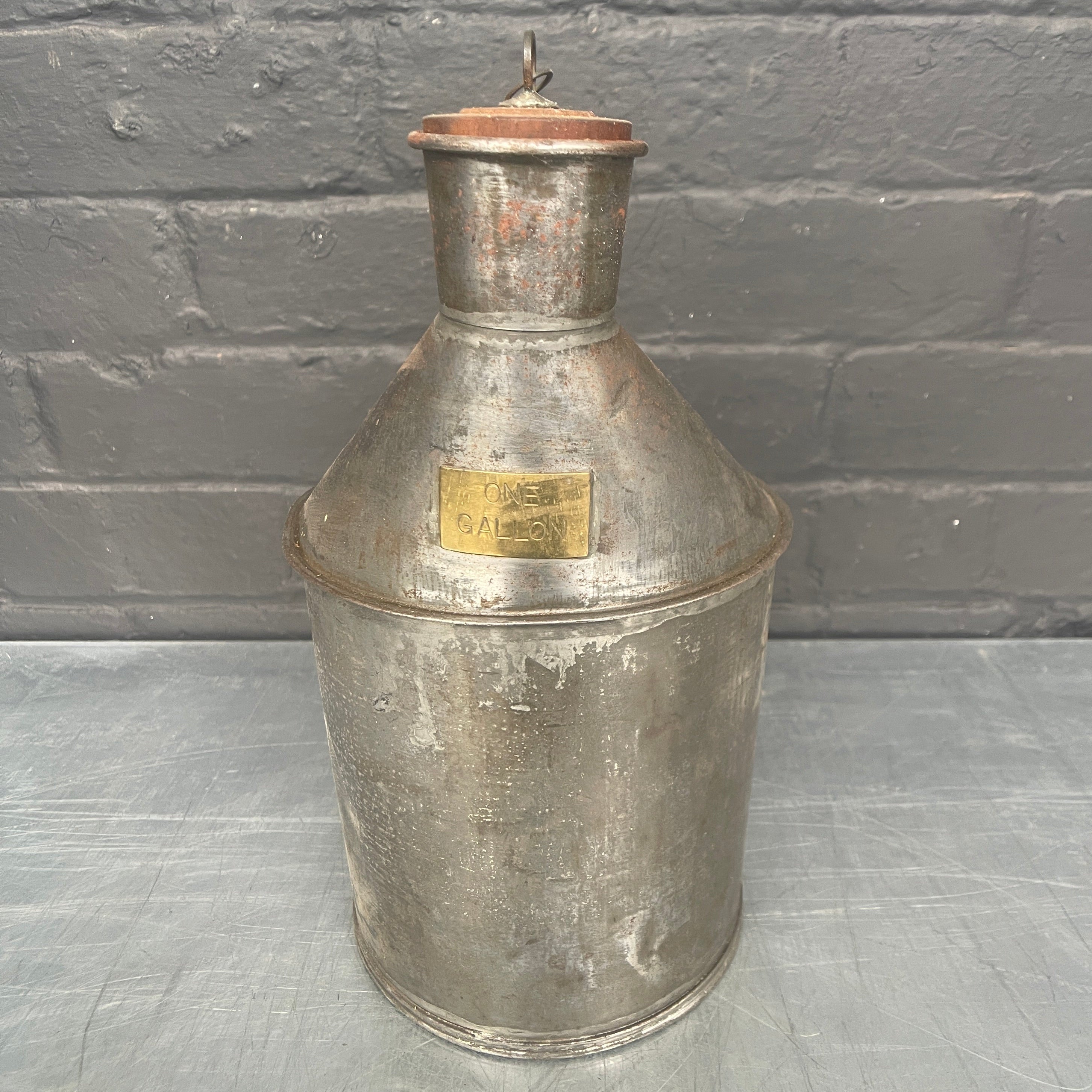 gallon jug tin oil can steel metal Industrial powerhouse props prop rental hire vintage movie film set dec 1