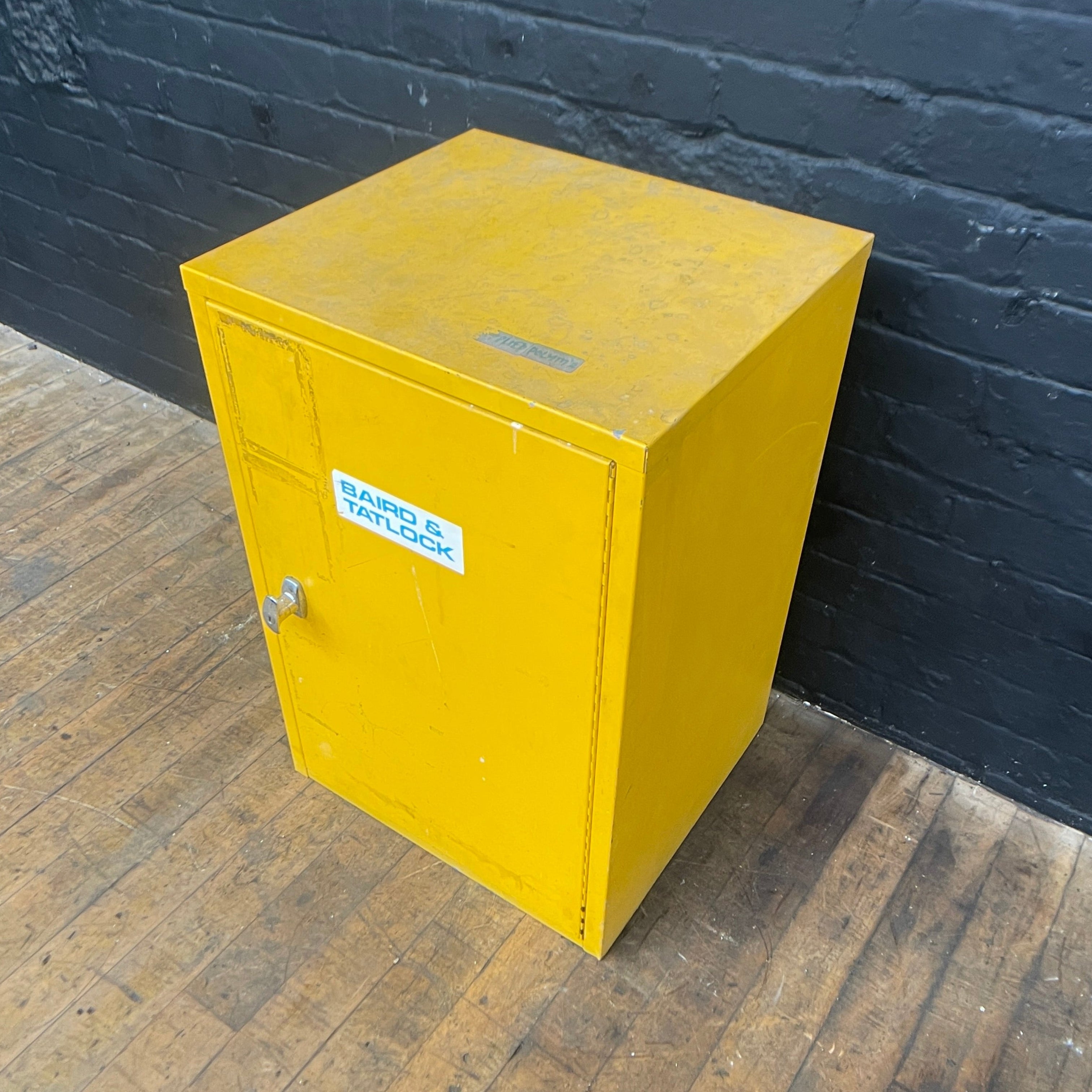 hazardous cabinet COSHH steel safety yellow Industrial powerhouse props prop rental hire vintage movie film set dec 3