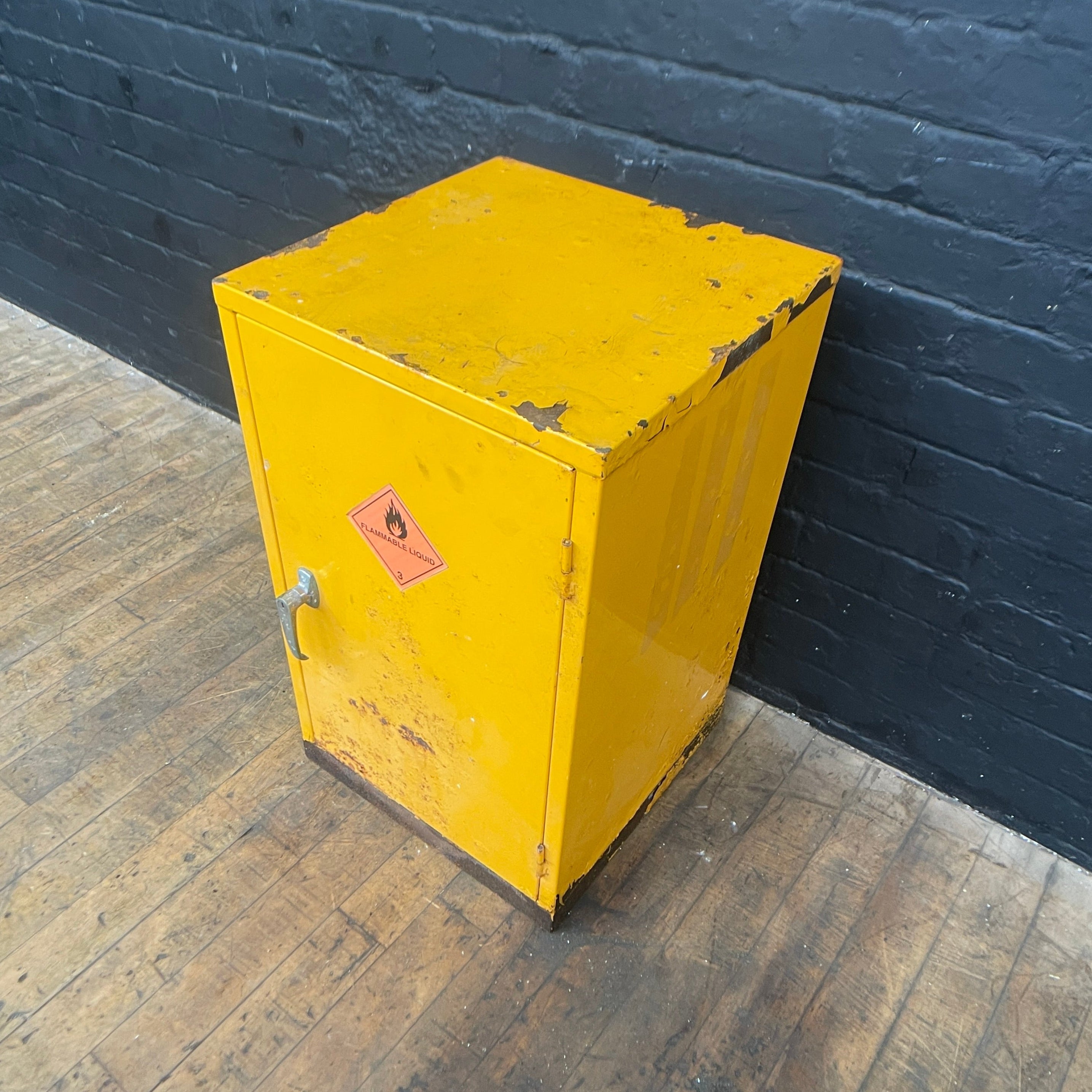 hazardous cabinet COSHH steel safety yellow Industrial powerhouse props prop rental hire vintage movie film set dec 5