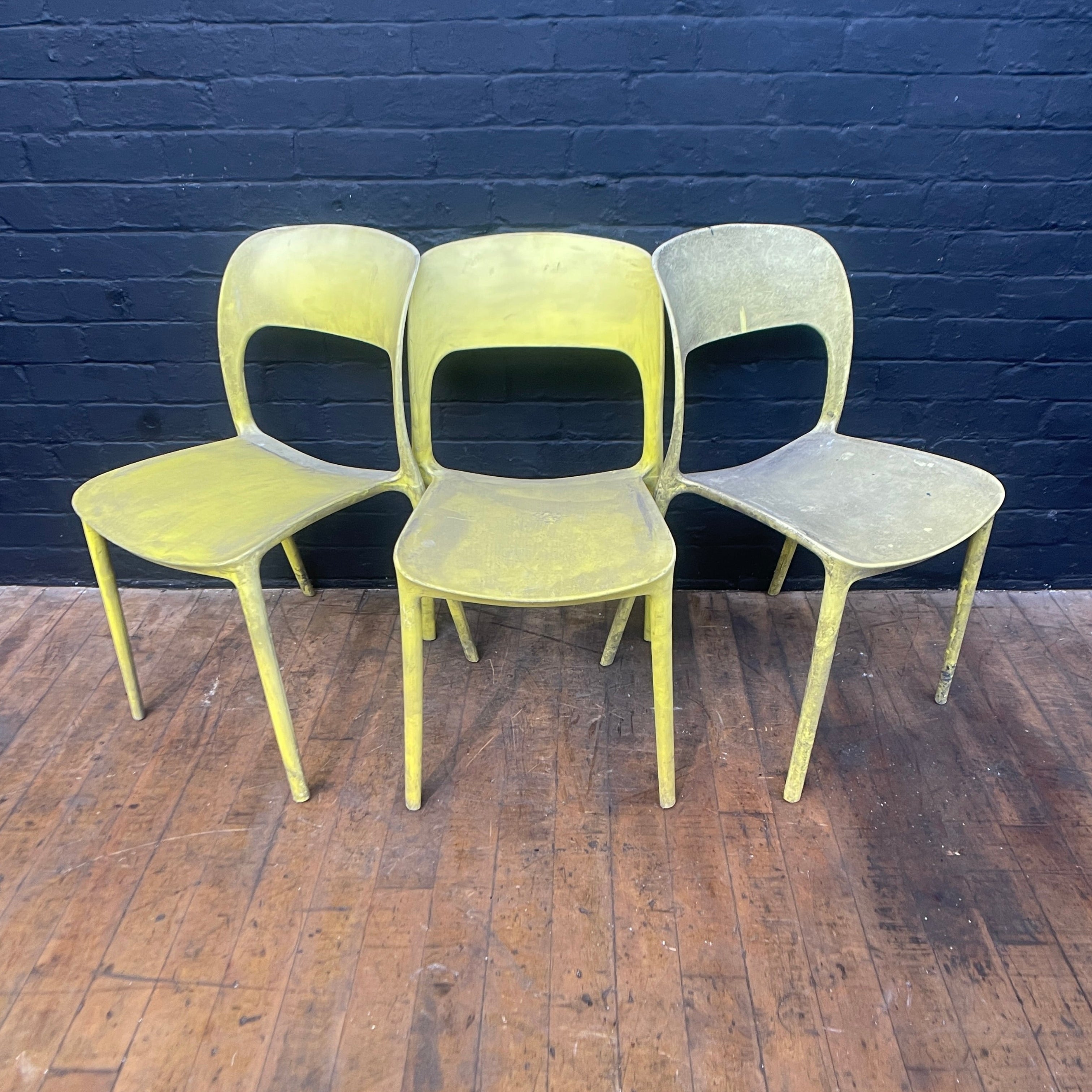 stackable plastic chairs yellow Industrial powerhouse props prop rental hire vintage movie film set dec