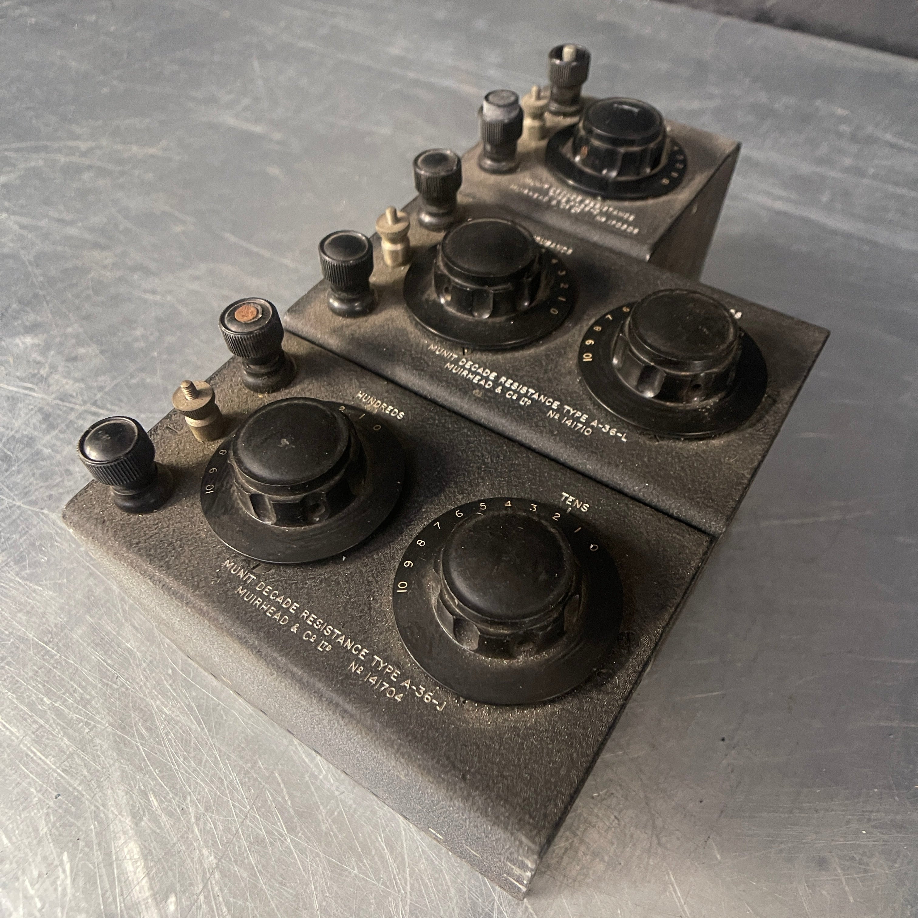 Industrial powerhouse props prop rental hire vintage movie film set dec Electrical decade resistance switchgear dials black