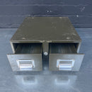 Industrial powerhouse props prop rental hire vintage movie film set dec drawers metal steel index drawer green