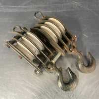 Industrial powerhouse props prop rental hire vintage movie film set dec green pulley three wheel hook
