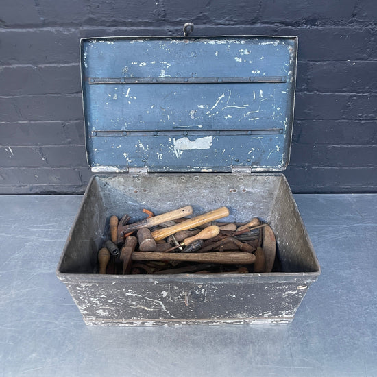 Lead lined box with tools Qty 1