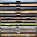 Industrial powerhouse props prop rental hire vintage movie film set dec letterpress printing cabinet drawers printing printers 2