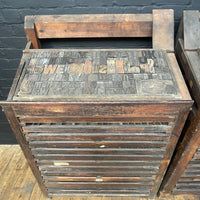 Industrial powerhouse props prop rental hire vintage movie film set dec letterpress printing cabinet drawers printing printers wooden 4
