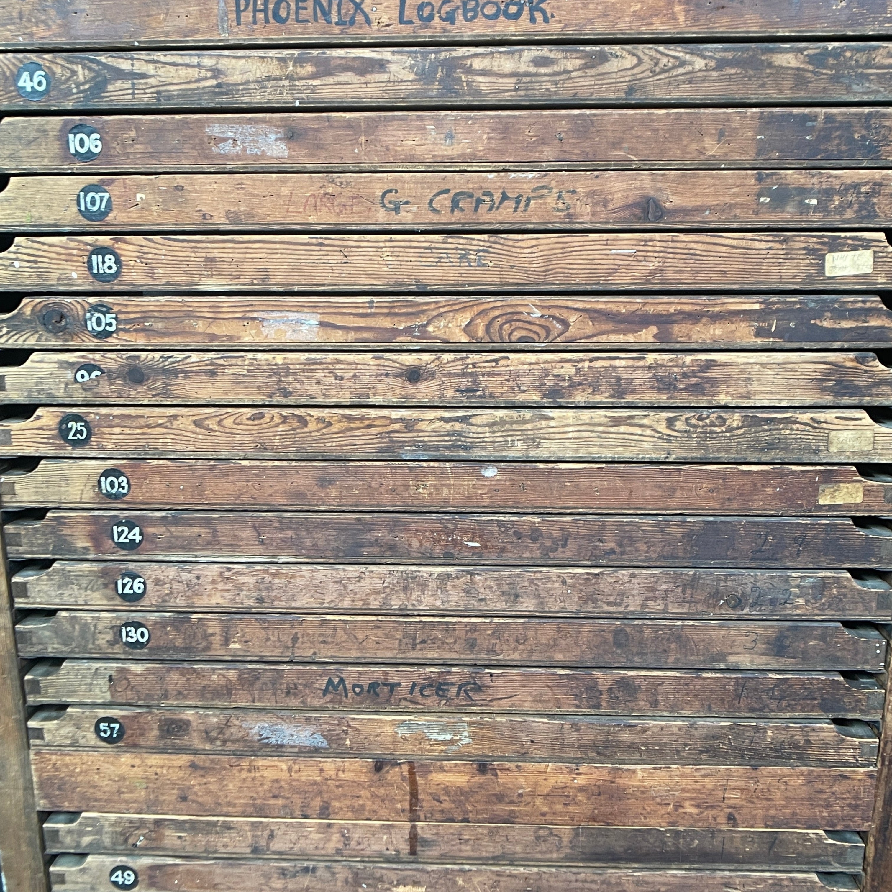 Industrial powerhouse props prop rental hire vintage movie film set dec letterpress printing cabinet drawers wood