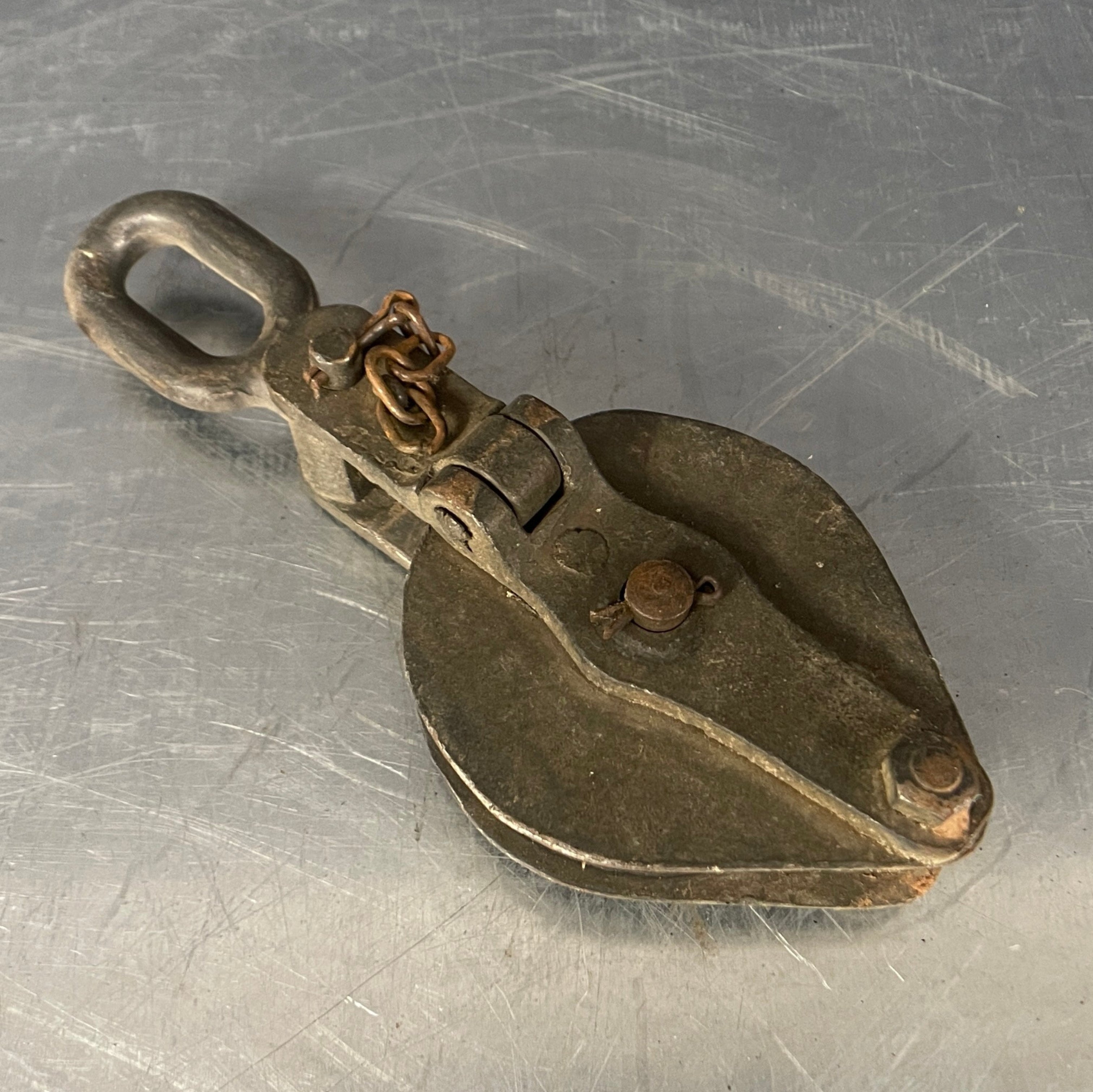 Industrial powerhouse props prop rental hire vintage movie film set dec rusty pulley hook one wheel