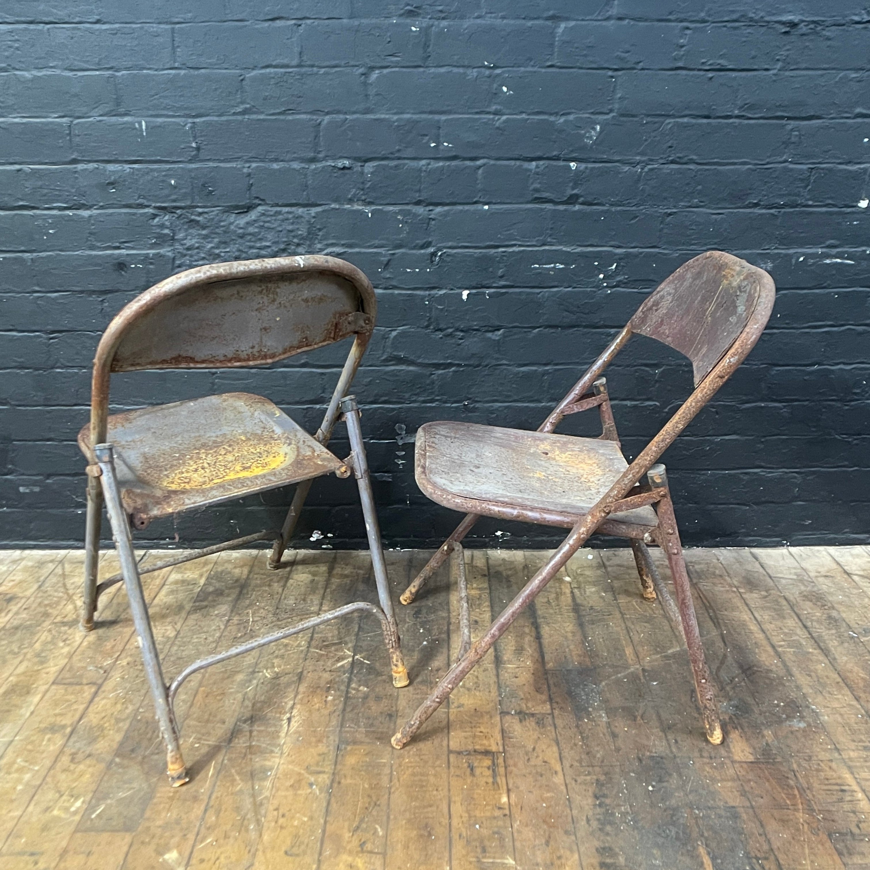 Industrial powerhouse props prop rental hire vintage movie film set dec rusty steel folding chair chairs