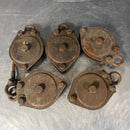 Industrial powerhouse props prop rental hire vintage movie film set dec small rusty pulley