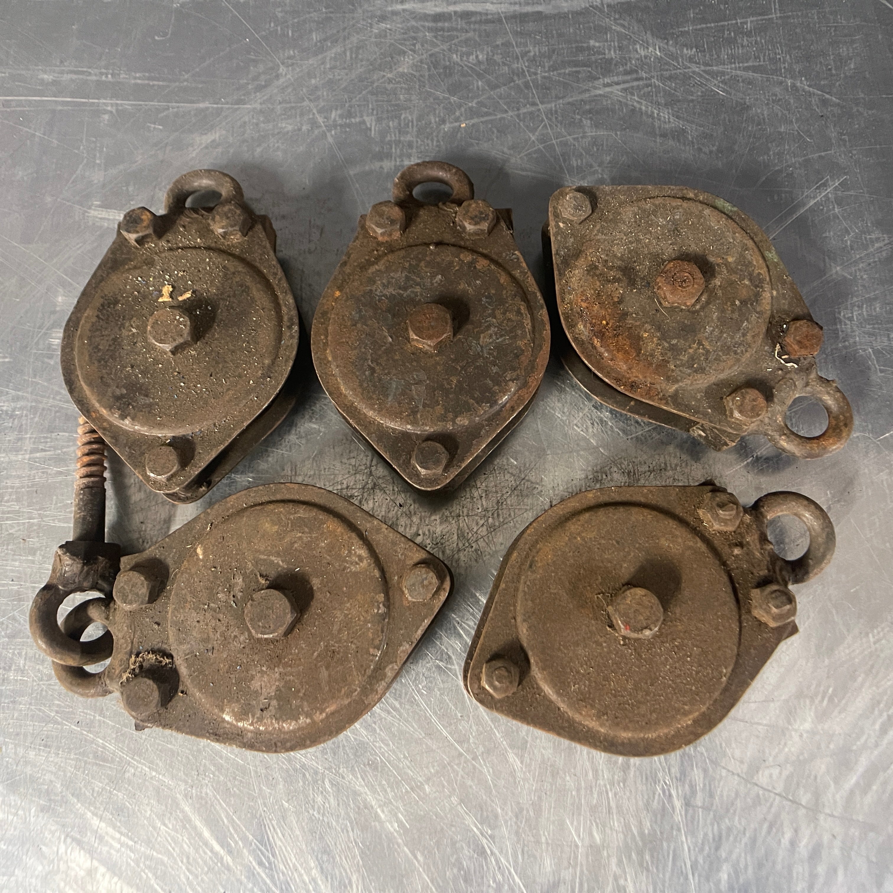 Industrial powerhouse props prop rental hire vintage movie film set dec small rusty pulley