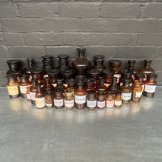 Brown apothecary bottles Qty 39