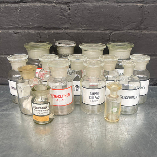 Clear apothecary bottles Qty 15
