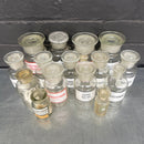 clear old vintage apothecary bottles chemist Industrial powerhouse props prop rental hire vintage movie film set dec 1