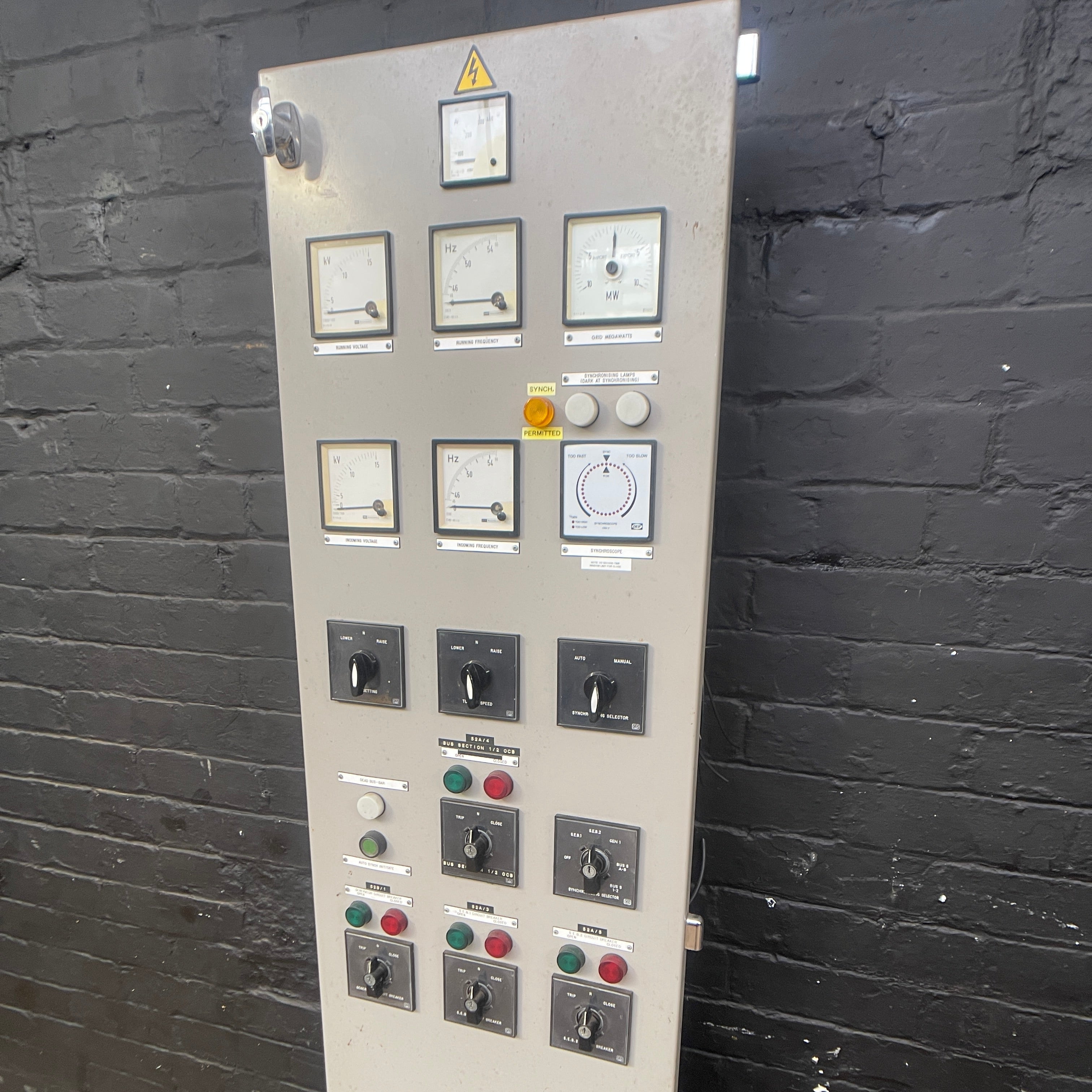 industrial powerhouse props prop rental hire vintage movie film set dec switchgear panel electrical buttons control 38