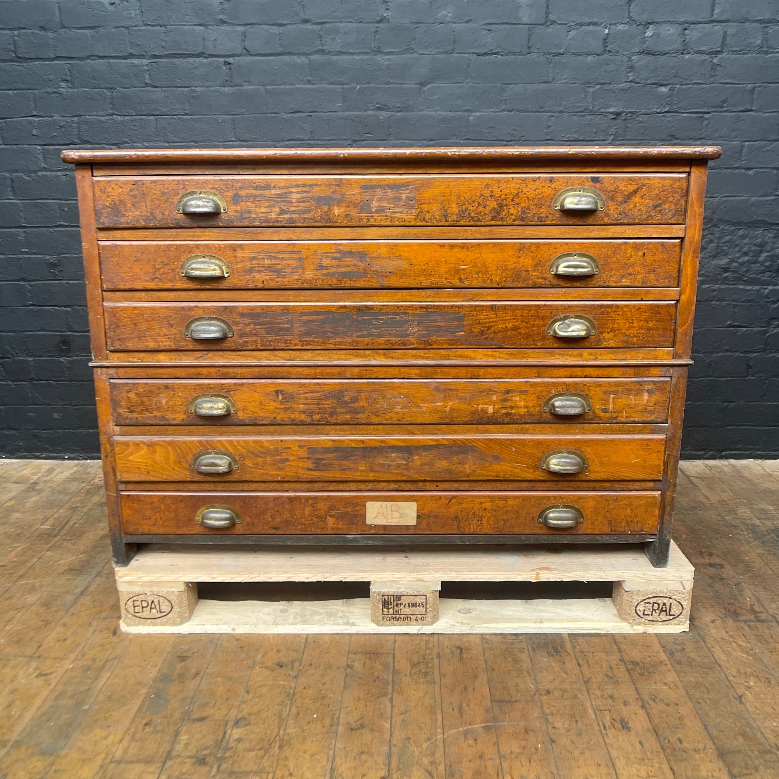 oak plan chest drawers drawing printing print Industrial powerhouse props prop rental hire vintage movie film set dec