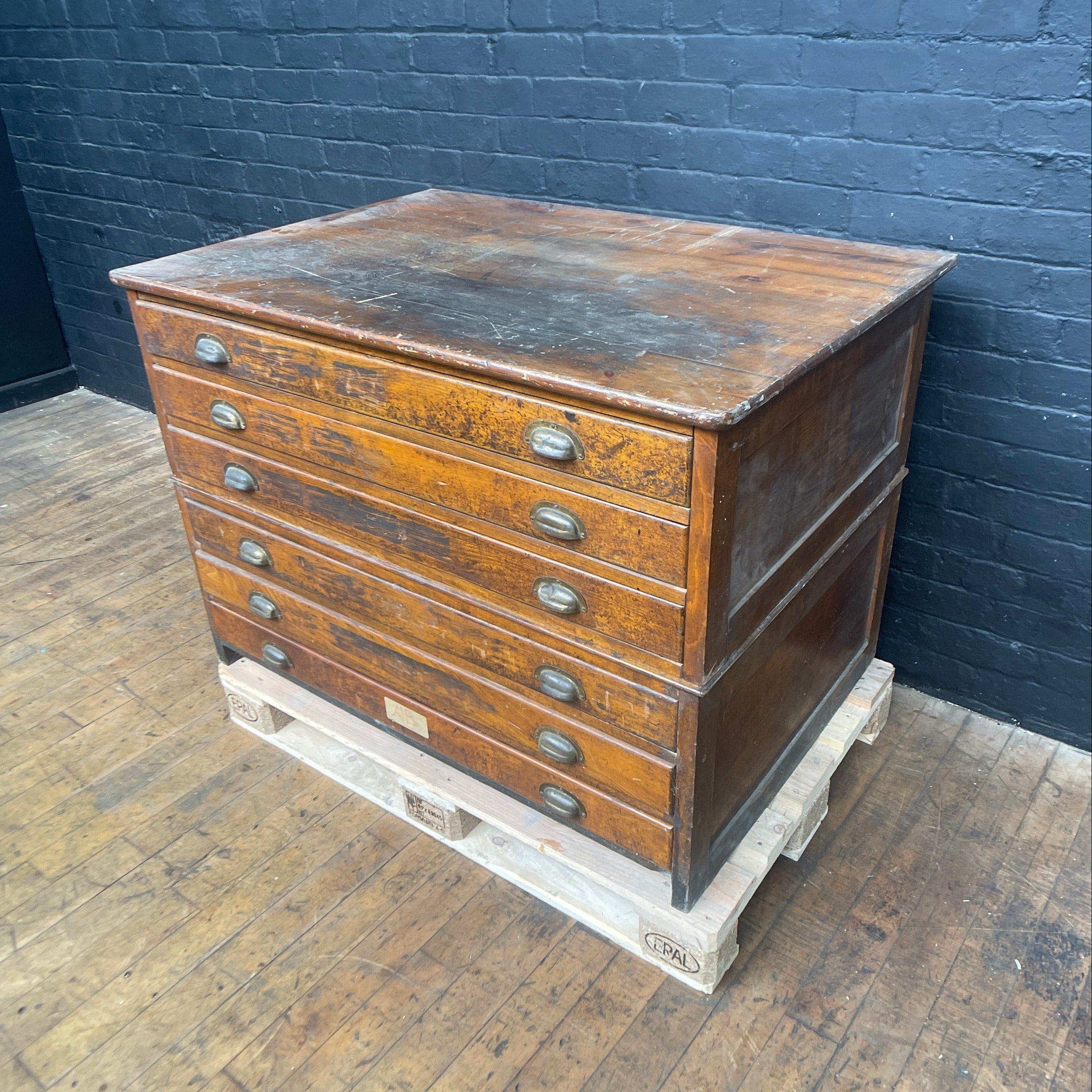 oak plan chest drawers drawing printing print Industrial powerhouse props prop rental hire vintage movie film set dec 1