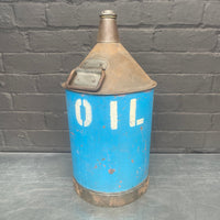 oil can steel metal blue Industrial powerhouse props prop rental hire vintage movie film set dec