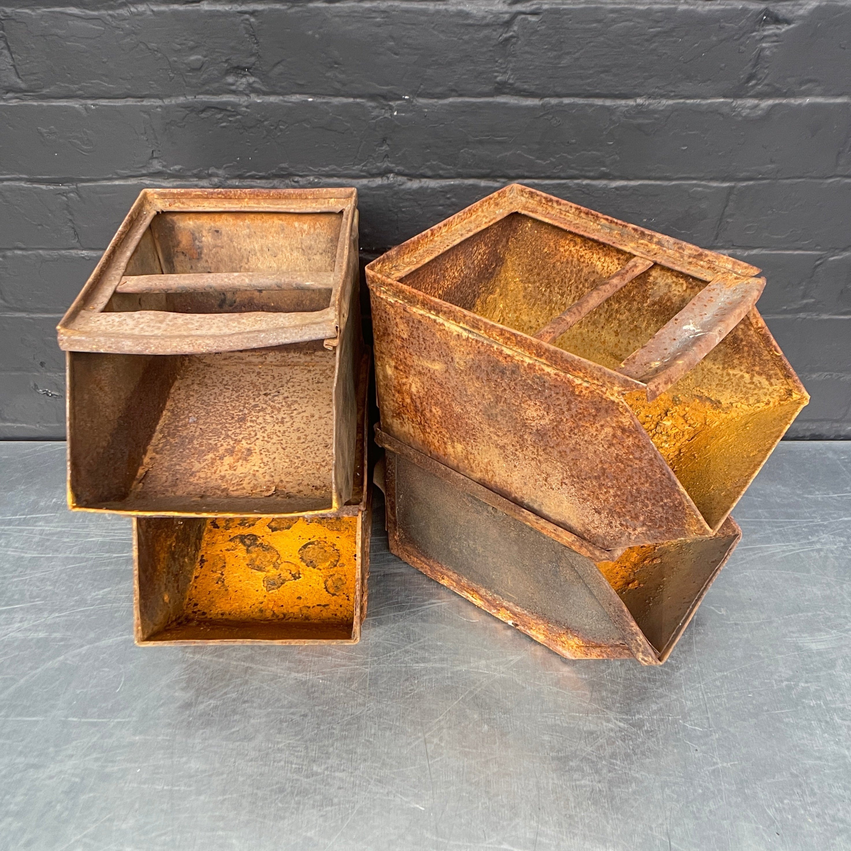 rusty engineers steel tubs tins tote bins Industrial powerhouse props prop rental hire vintage movie film set dec 1