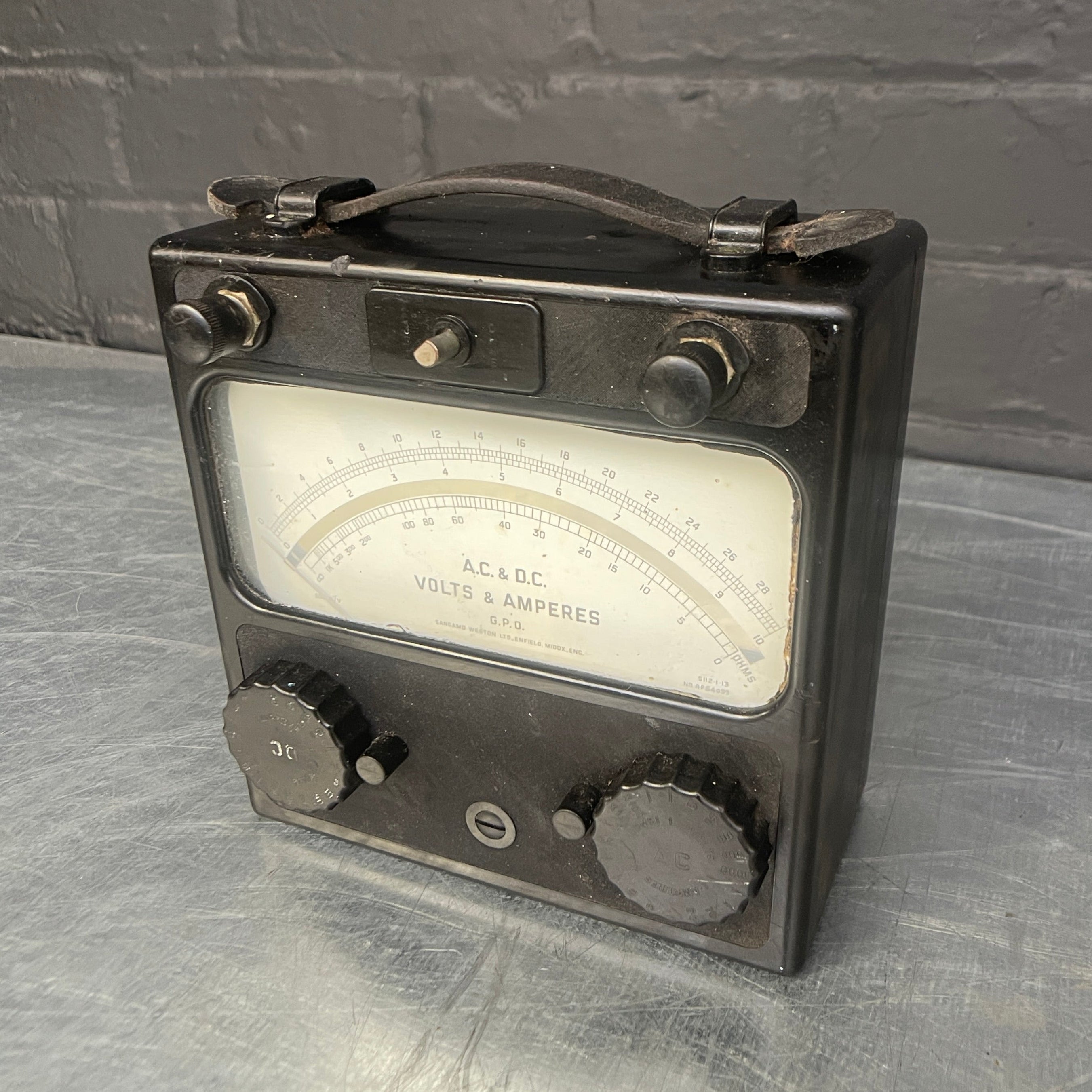 volt meter tester electrical Industrial powerhouse props prop rental hire vintage movie film set dec black amperes 1